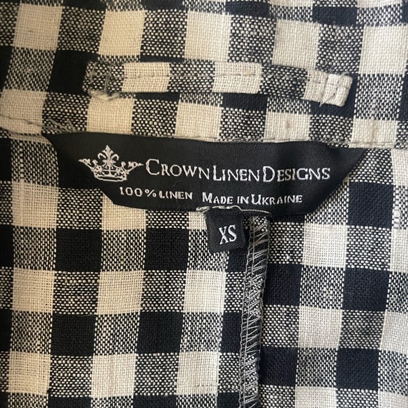 Crown Linen Designs 100% Linen black white gingham women's XS open front Jacket - Picture 4 of 5
